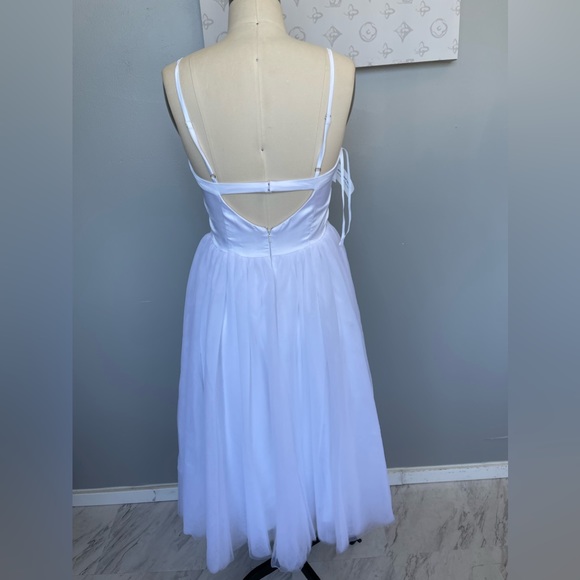 Fame & Partners Venice Tea Length Tulle Dress in White w/ Adjustable Straps - Picture 3 of 7